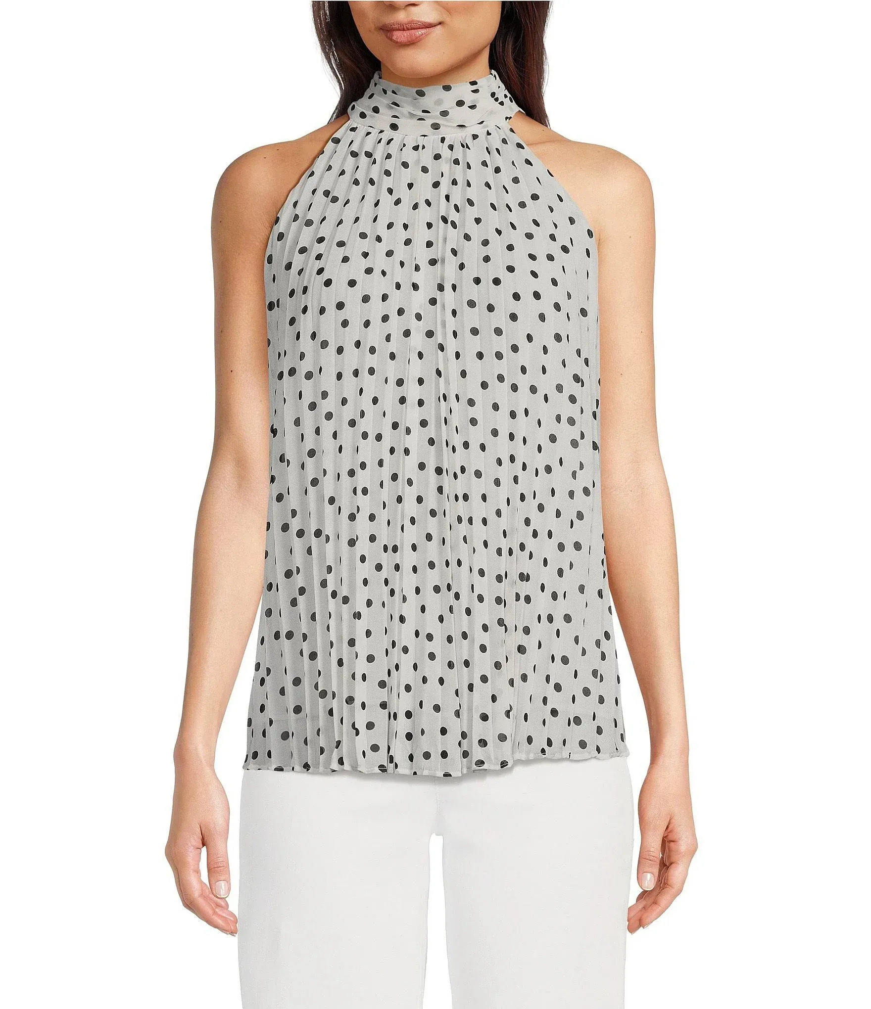 Karl Lagerfeld Paris Women's Halter Pleated Polka Dot Blouse