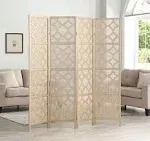 Furniture Quarterfoil Infused Diamond Design 4-Panel Room Divider, Gold