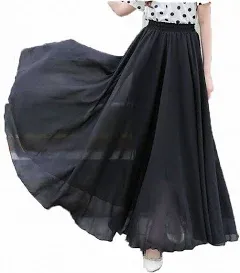 Afibi Womens Chiffon Retro Long Maxi Skirt Beach Ankle Length Skirt