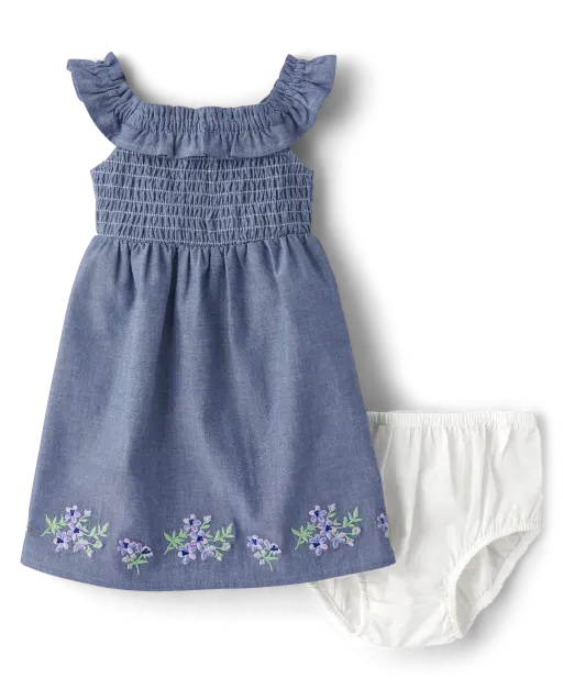 Gymboree Girls Embroidered Floral Chambray Flutter Dress