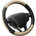 SEG Direct Car Steering Wheel Cover Large-Size for F150 F250 F350 Ram 4Runner Tacoma Tundra Range Rover Model S X with 15 1/2 inches-16 inches Outer Diameter, Beige Microfiber Leather