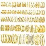 36 Pairs Gold Hoop Earrings Set for Women, Chunky Gold Earrings Multipack, Trendy Hypoallergenic Silver Hoop Earring Pack Jewelry