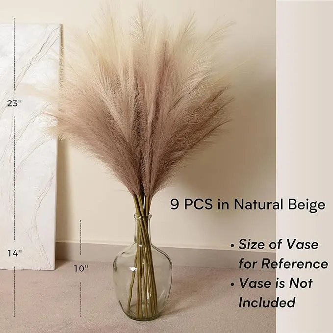 Qubitful Faux Pampas Grass 9 Pcs 37''/3.1FT Tall Fluffy Fake Pompas Floral Large Artificial Pompous Grass Branches for Floor Vase Fillers Boho Farm