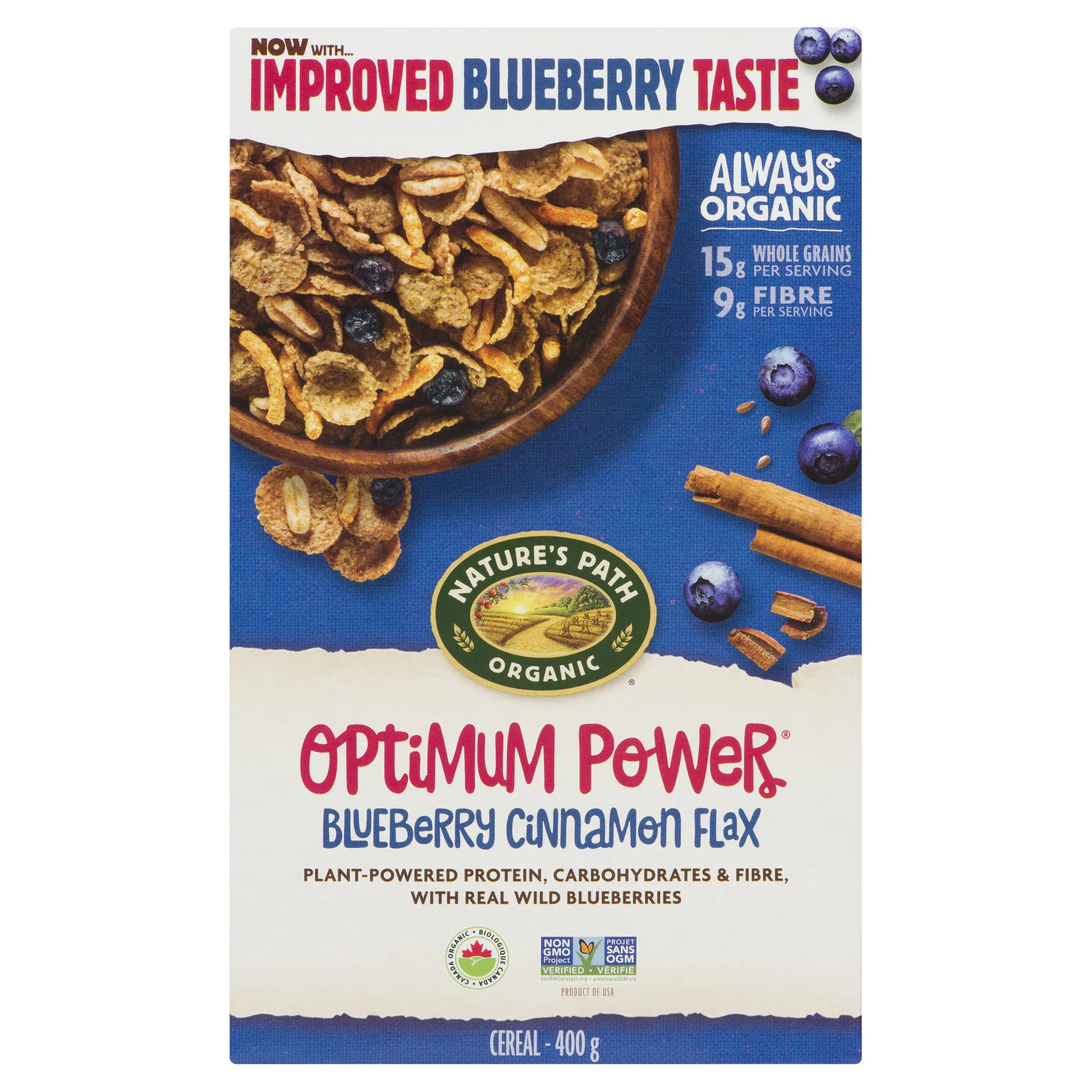 Nature's Path - Organic Optimum Power Cereal Blueberry Cinnamon Flax, 14 oz