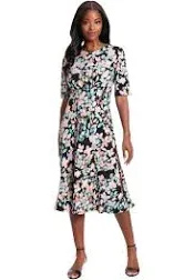 London Times Women's Inset Waist Midi Dress Career Office Occasion Guest of