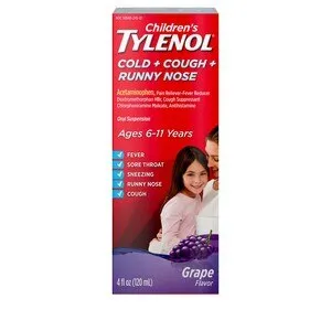 Children's Tylenol Cold + Cough + Runny Nose, Acetaminophen, Grape, 4 FL OZ