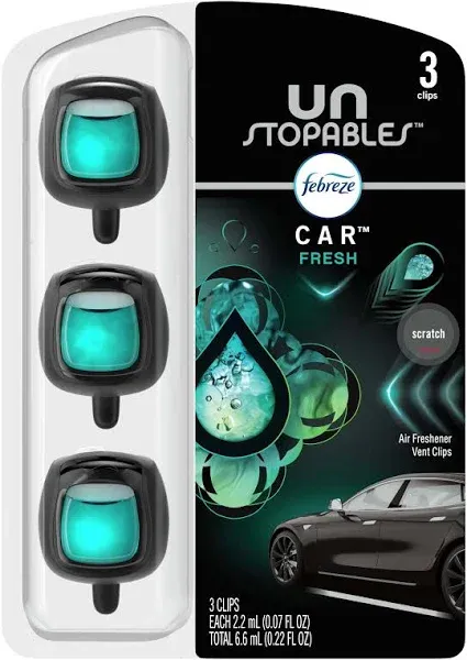 Febreze Unstopables Car Odor-Fighting Car Freshener Vent Clip Fresh &amp; Paradis...