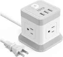 2 Prong Power Strip with USB, Flat Plug Extension Cord with 4 Outlets and 3 U...