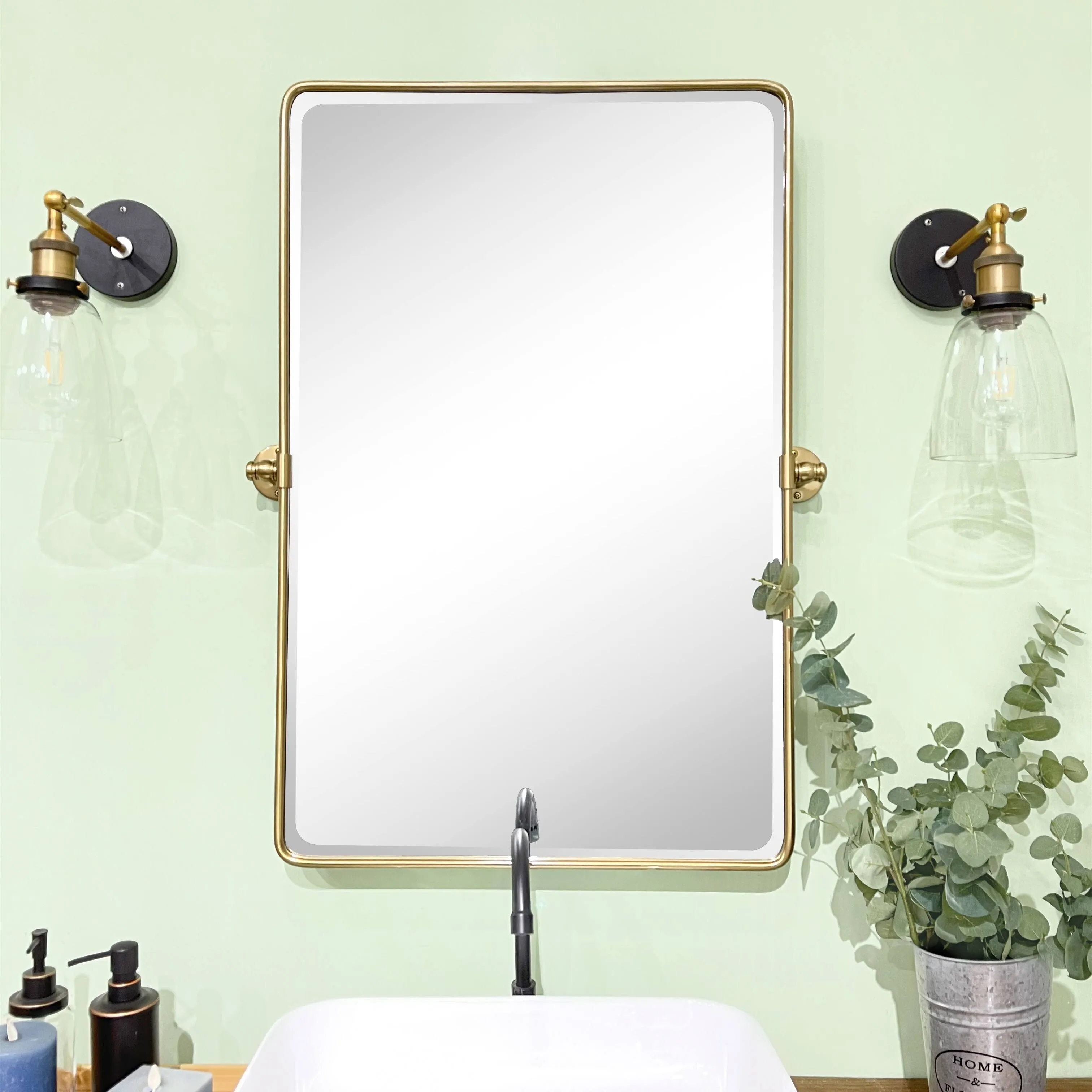 TEHOME Woodvale Rectangle Vertical Metal Wall Mirrors - 23" x 35" - Brushed Gold