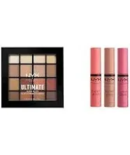 NYX PROFESSIONAL MAKEUP Ultimate Shadow Palette, Eyeshadow Palette - Warm Neutrals & Butter Gloss, Non-Sticky Lip Gloss - Pack Of 3 (Angel Food Cake, Creme Brulee, Madeleine)