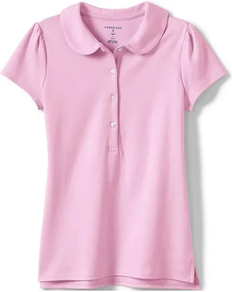 Lands' End Girls School Uniform Short Sleeve Peter Pan Collar Polo Shirt - White