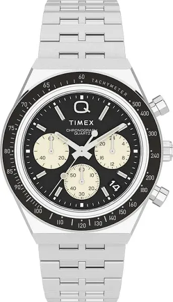 Mens Q Timex Chronograph Stainless Steel Bracelet Watch