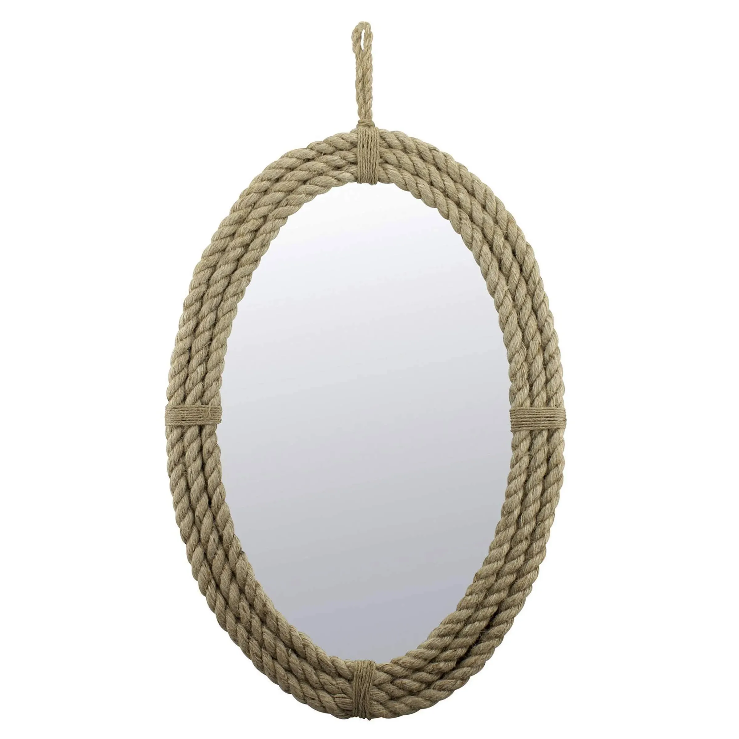 Ckk Home Decor Oval Rope Decorative Wall Mirror with Loop Hanger, Tan