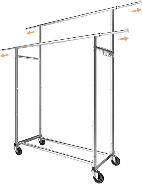  Double Rod Clothing Garment Rack, Rolling Clothes Organizer on Wheels for 