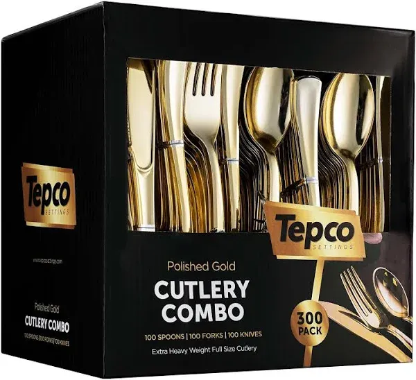 300pcs Gold Plastic Heavy Duty Cutlery Set