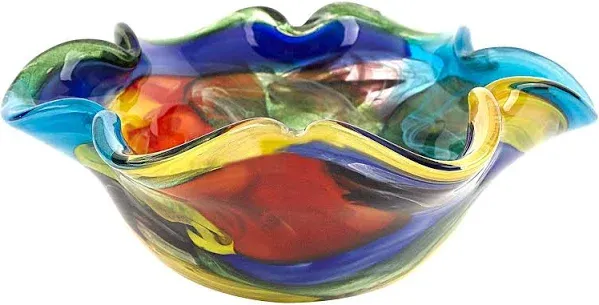 Badash Stormy Rainbow Murano Style Art Glass Floppy Centerpiece Bowl