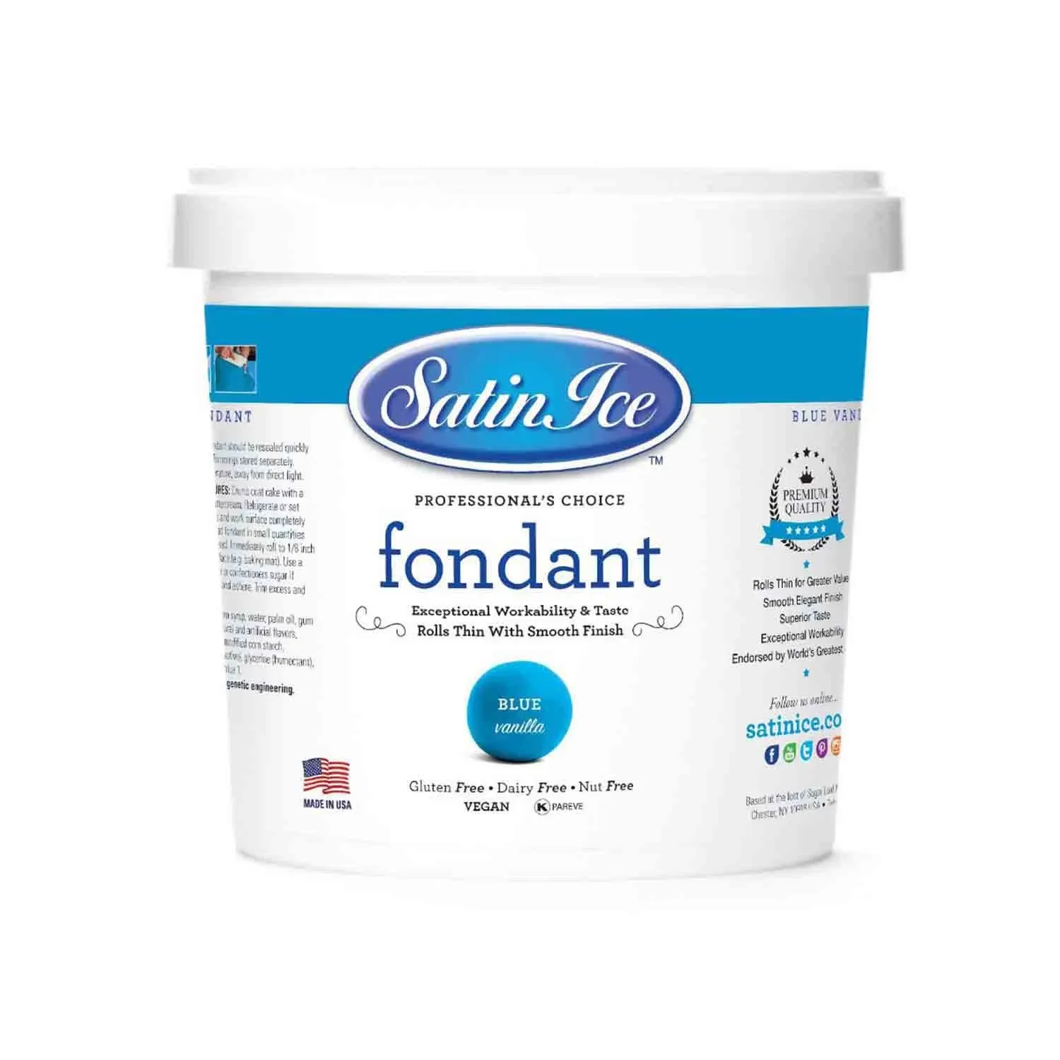 Satin Ice Blue Fondant, Vanilla, 2 Pounds