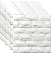 3D Wall Panels Peel and Stick 30PCS White Foam Brick Wallpaper for Bedroom Faux Stone Wall Panel Self-Adhesive Wallpaper (30PCS-29 Sq Ft, White)