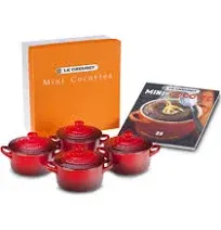 Le Creuset Stoneware Set of 4 Mini Cocottes with Cookbook Caribbean