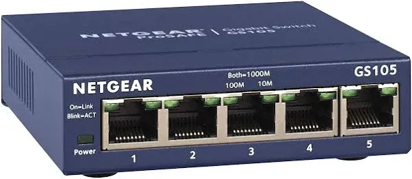 NETGEAR 5-Port Gigabit Ethernet Smart Managed Plus Switch (GS105Ev2) - Desktop, and ProSAFE Lifetime Protection