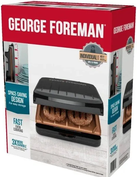 GEORGE FOREMAN GRS040 2-Serving Classic Plate Electric Indoor Grill &amp; Panini -Bk