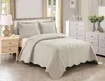 over Size Elegant Embossed Bedspread Set Light Weight Solid Color New (Beige, Ki