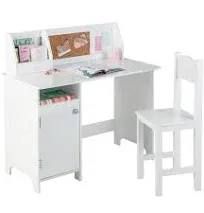 JoanKaren White Study Desk and Chair Set with Storage