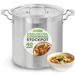 Nutrichef Stainless Steel Cookware Stockpot, 40 Quart Heavy Duty Induction Soup Pot With Stainless Steel Lid And Strong Riveted Handles, Even Heat Distribution, Compatible With Most Cooktops