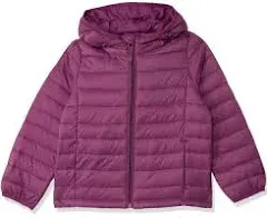 Amazon Essentials Girls' Lightweight Packable Water-Resistant Hooded Puffer Jacket