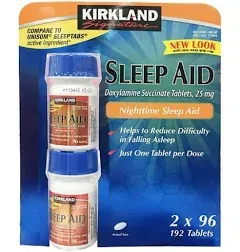 Kirkland Sleep Aid Doxylamine Succinate 25mg 2-Bottles = 192 Tablets Fresh Stock