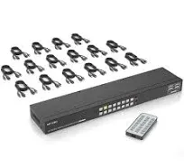 MT-VIKI 4K 16 Port KVM Switch HDMI, 4K@30Hz Rack Mount KVM Console w/16 Cables + 4 USB 2.0 Devices + IR Remote, Support EDID Storage, HDMI 1.4, HDCP 1.4 for 16 Computers/Servers, Fit 1U 19'' Rack