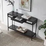 Hudson & Canal 45 in. Arroyo Rectangular Console Table Blackened Bronze & Black Grain