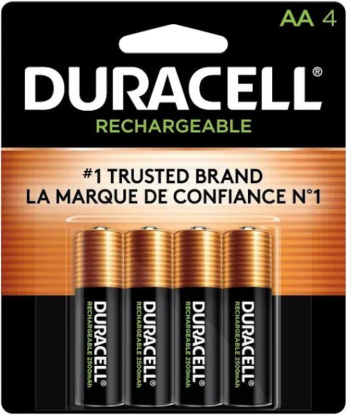 Duracell DX1500 AA 2500 mAh NiMH Rechargeable Batteries - 4 Count - New