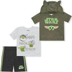 Star Wars Boys Baby Yoda 3 Piece Hooded Tee and Short Set