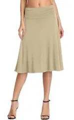 Urban CoCo Women's Ruched High Waist Knee Length Jersey A-Line Stretchy Flared Casual Skirt