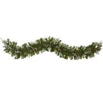 6' Snow Tipped Artificial Christmas Garland with 50 Warm White LED Lights and Berries