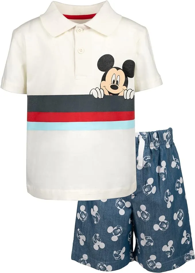 Disney Toddler Boys Lion King Mickey Mouse Polo Shirt and Shorts Outfit Set