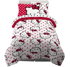 Franco Sanrio Hello Kitty Polka Dot Bedding 7 Piece Super Soft Comforter and Sheet Set with Sham