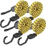 Ultra 48&#034; Black/Yellow Flat Bungee Cord with Ultra Hook, 4Pk X 48&#034;