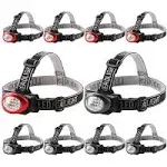 Lichamp Headlamp, 10 Pack 12 LED 3 Mode Portable Head Lamp Flashlight, Outdoor Lightweight Durable Headlight for Running, Camping, Reading, Fishing, Hunting, Walking, Jogging, Black + Red Color