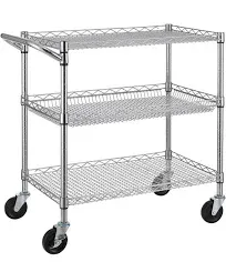 3 Tier Heavy Duty Commercial Grade Utility Cart, Wire Rolling Cart with Handle B