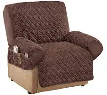 Diamond-Shape Quilted Stretch Recliner Cover with Storage Pockets and Elastic St