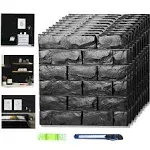 20 Pcs 3d Wall Panels Stick and Peel, Black Brick Printable Faux 