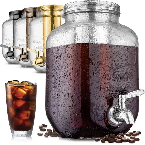  Cold Brew Coffee Maker - Large Iced Tea &amp; Cold Brew 1 Gallon Elegant Silver