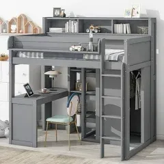 Bellemave Twin Loft Bed with Wardrobes and Desk