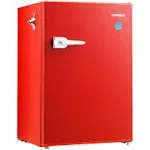 Upstreman 2.5 Cu ft Retro Compact Refrigerator, Mini Fridge with Freezer for Bedroom, Adjustable Thermostat, Side Bottle Opener-Red