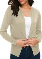 Urban CoCo Women's Long Sleeve Crew Neck Button Down Knit Cardigan Sweater