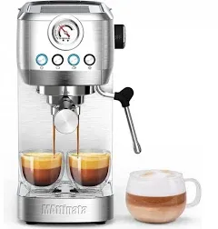 MAttinata Espresso Machine, 20 Bar Professional Espresso Maker Stainless Steel with Milk Frother Steam Wand and Pressure Gauge