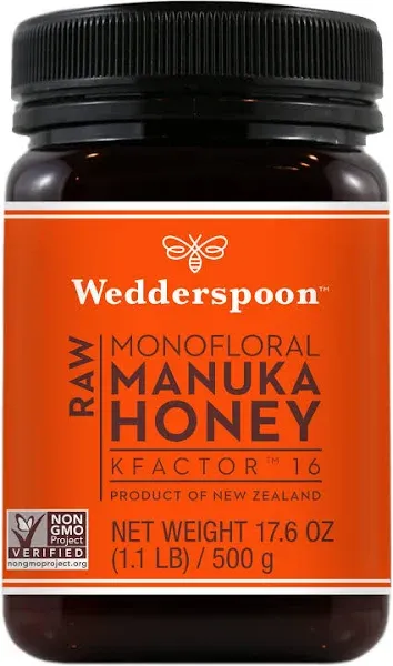 Wedderspoon Raw Premium Manuka Honey, KFactor 16, 17.6 Oz, Unpasteurized, New to