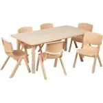 Flash Furniture 23.625"W x 47.25"L Rectangular Natural Plastic Height Adjustable Activity Table Set with 6 Chairs